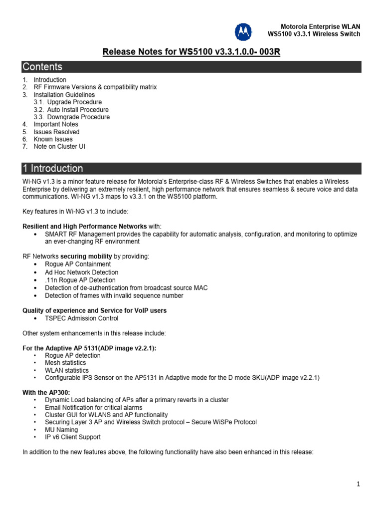 WS5100 v3.3.1.0-003R ReleaseNotes | PDF | Command Line Interface | File ...