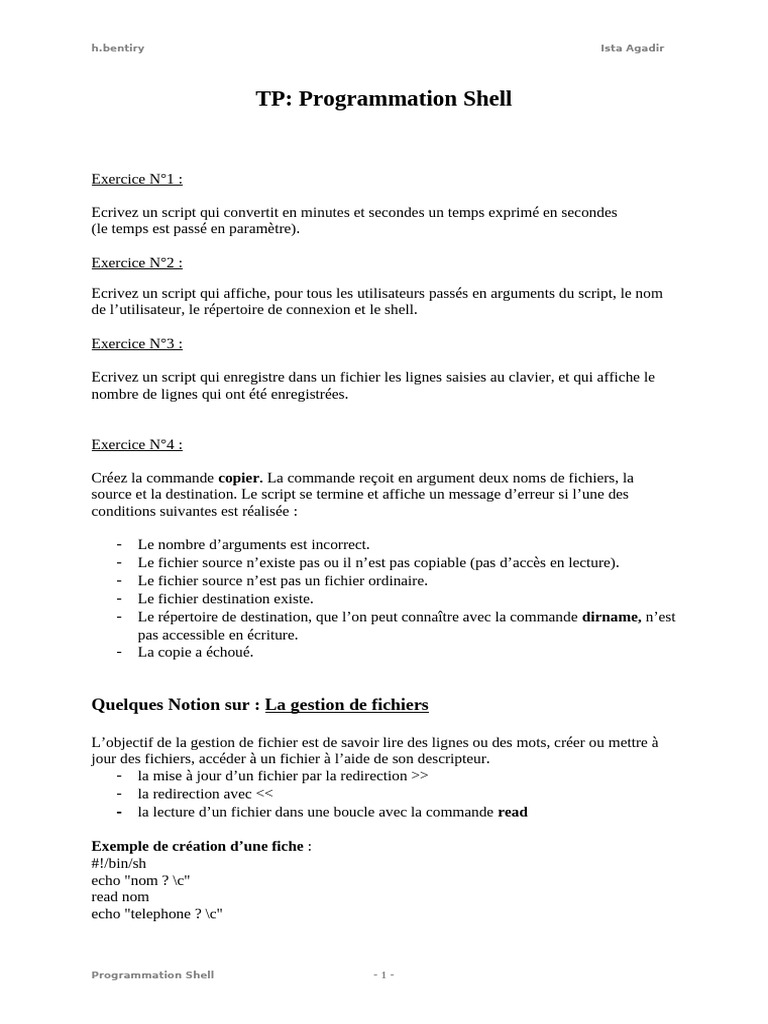 Scripts de Programmation Shell TP | PDF | Interface en ligne de ...