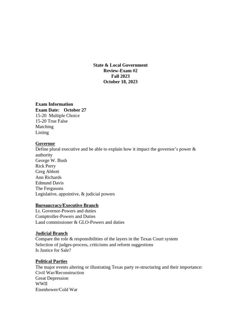 Exam Review #2 Practices Questions Government Statelaw | PDF | Greg ...