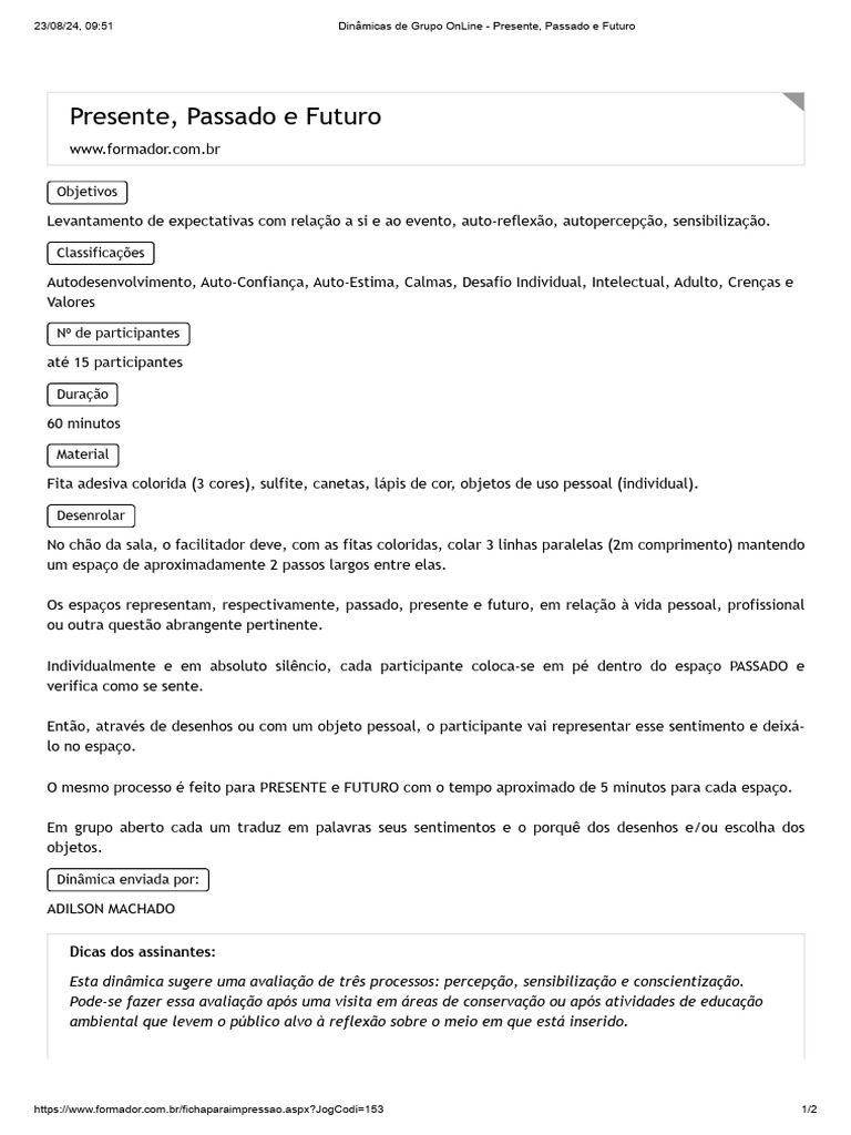 Dinâmica do Passado, Presente e Futuro | PDF
