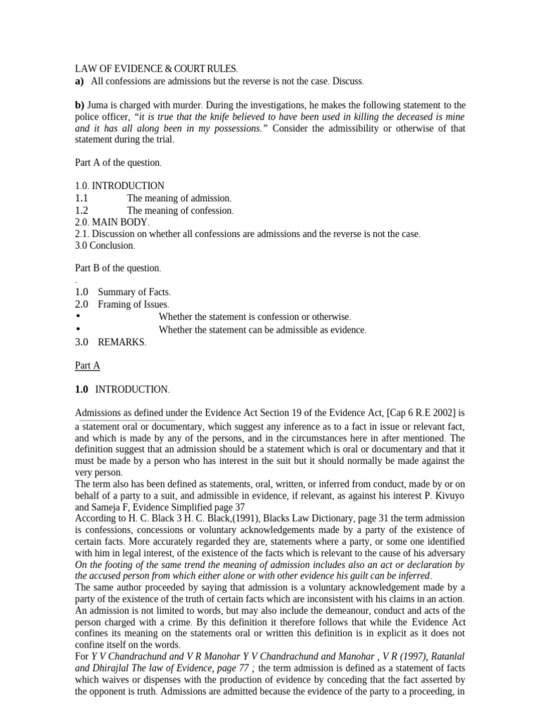 Confessions vs. Admissions in Law | PDF | Confession (Law) | Prejudice ...