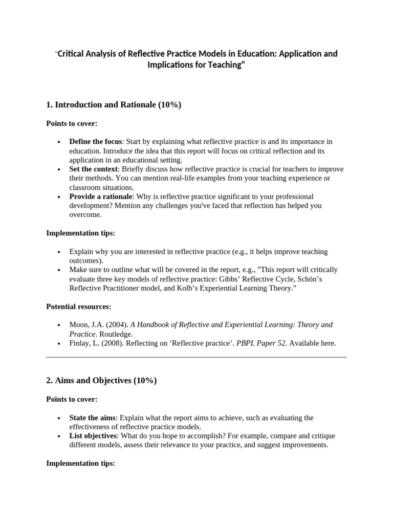 Assignment for the summary report pdf reflective practice science