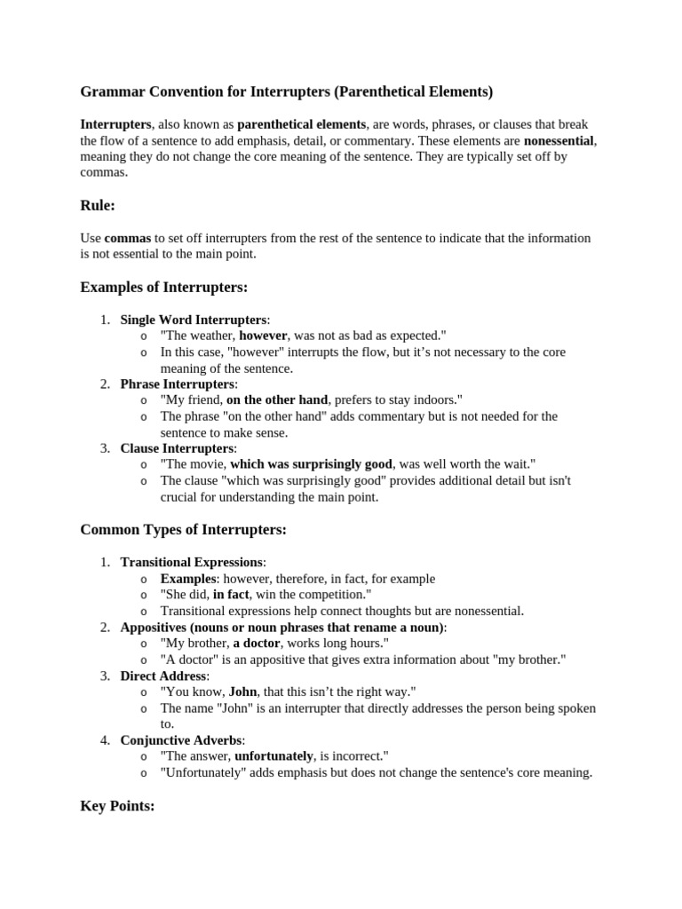 Grammar Rules for Parenthetical Elements | PDF | Comma | Semantic Units