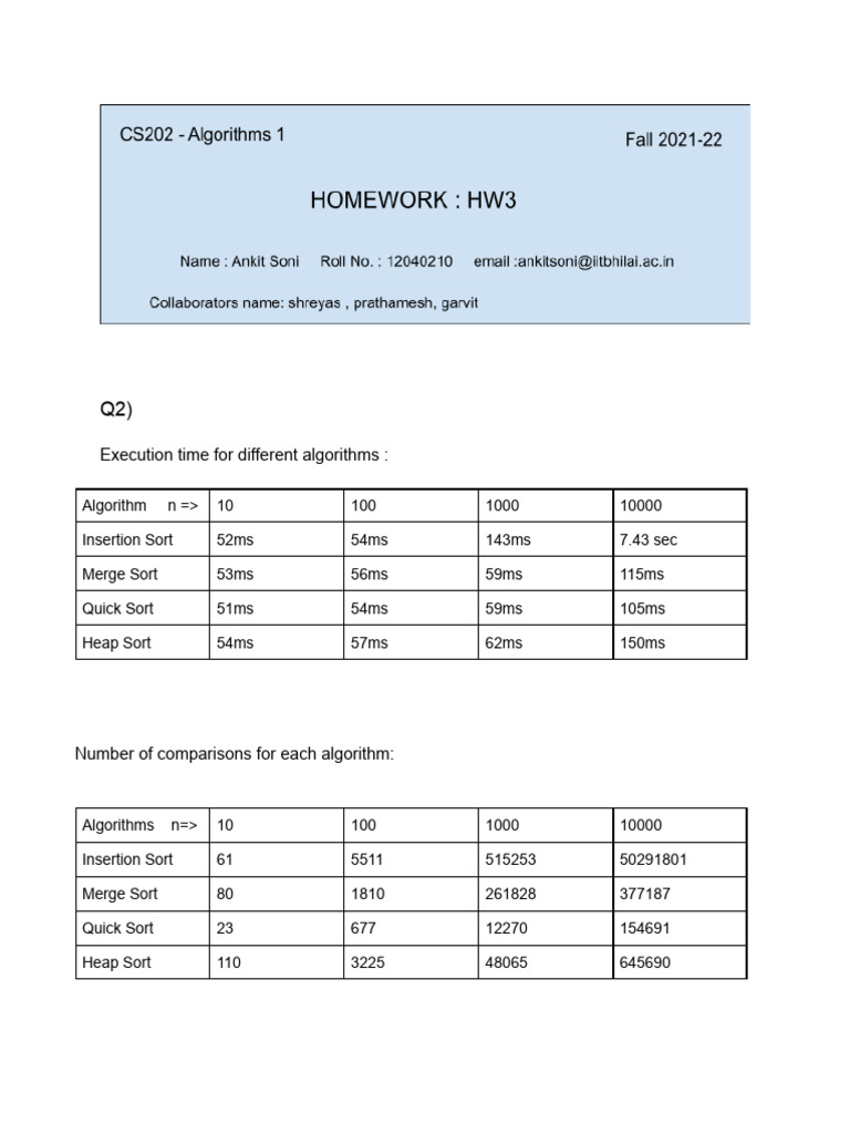 Algorithm Execution Time & Comparisons | PDF | Teaching Methods & Materials