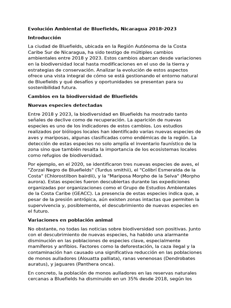 Evolución Ambiental en Bluefields 2018-2023 | PDF | Deforestación ...