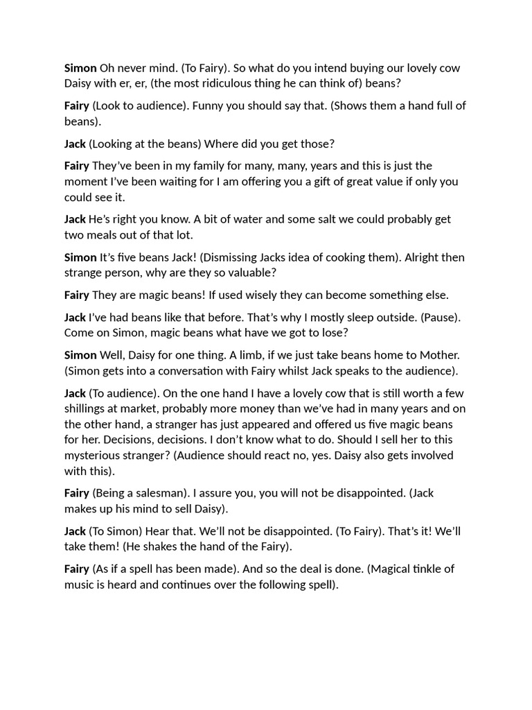 Jack Sells The Cow Script | PDF | Cooking, Food & Wine