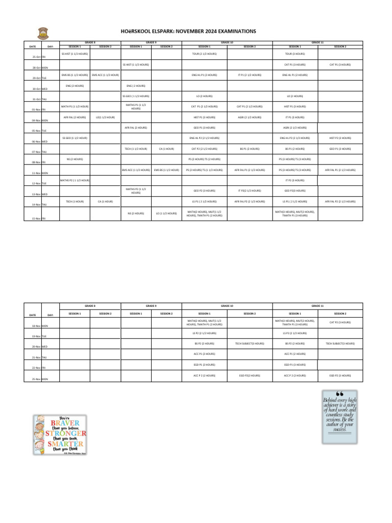 November 2024 Exam Schedule Overview | PDF