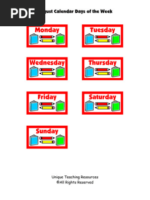 2 August Calendar Days of Week