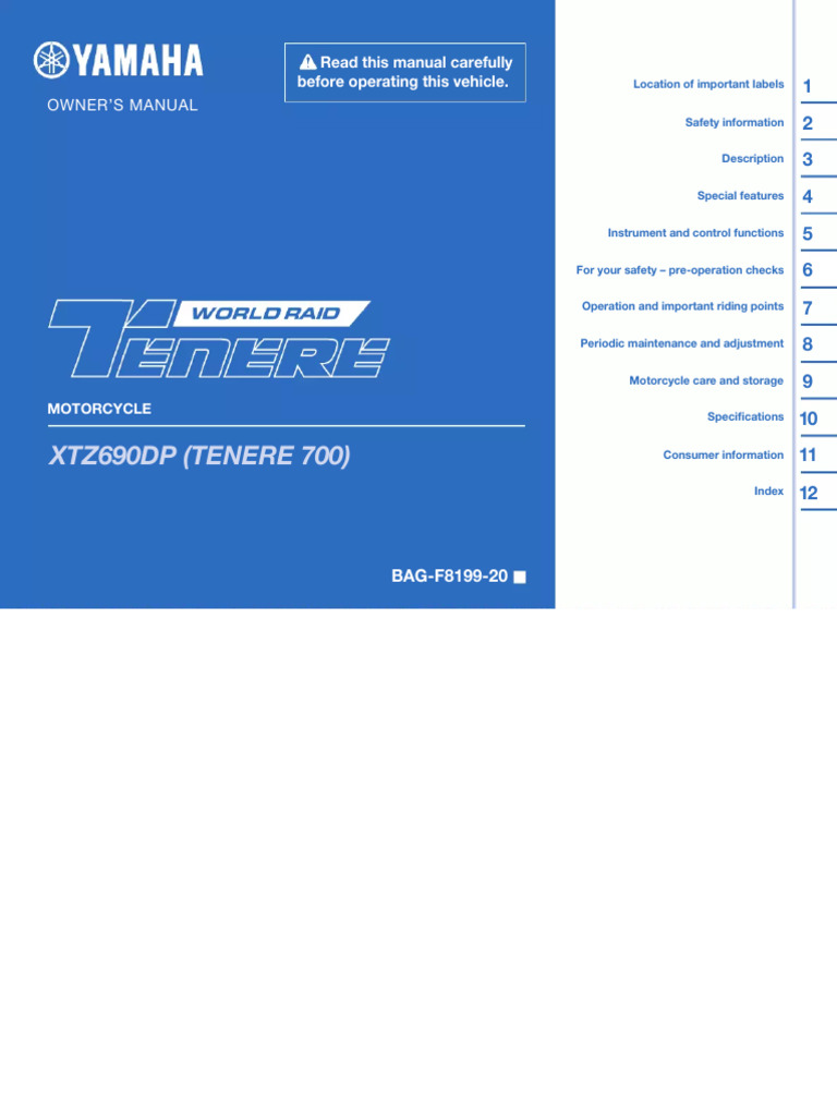Manual Yamaha Ténéré 700 World Raid (2023) (114 Páginas) | PDF