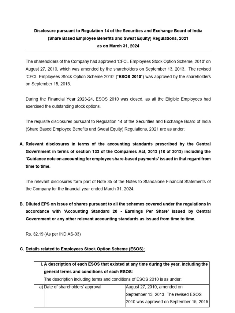 ESOS 2010 Disclosure Summary | PDF | Option (Finance) | Employee Stock ...