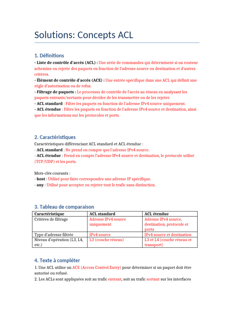 Différences entre ACL standard et étendue | PDF | Protocoles Internet ...