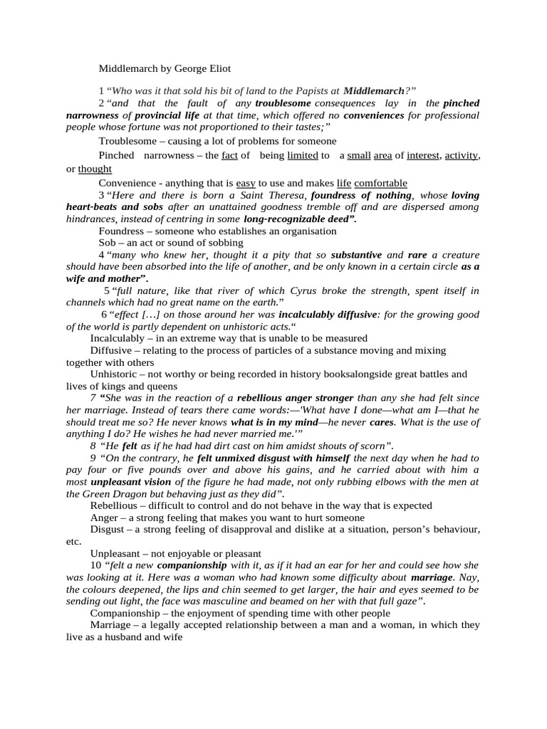 Middlemarch Handout | PDF | Psychology