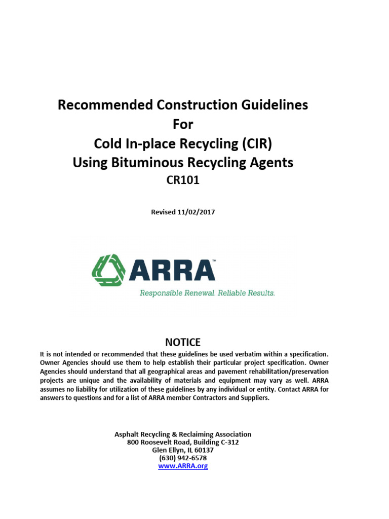 Recommended Construction Guidelines For Cold In-Place Recycling (CIR ...