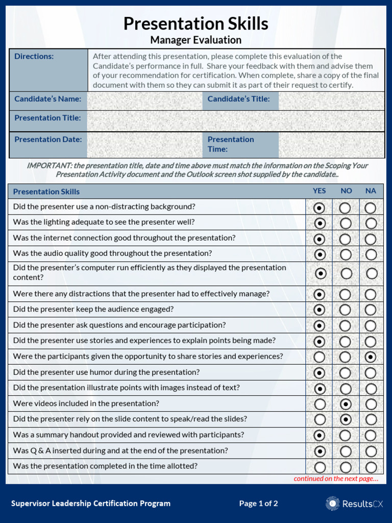 Presentation Skills Manager Evaluation | PDF | Cognition | Human ...