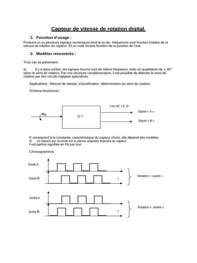 Capteurs de vitesse de rotation numériques | PDF | Rotation | Capteur