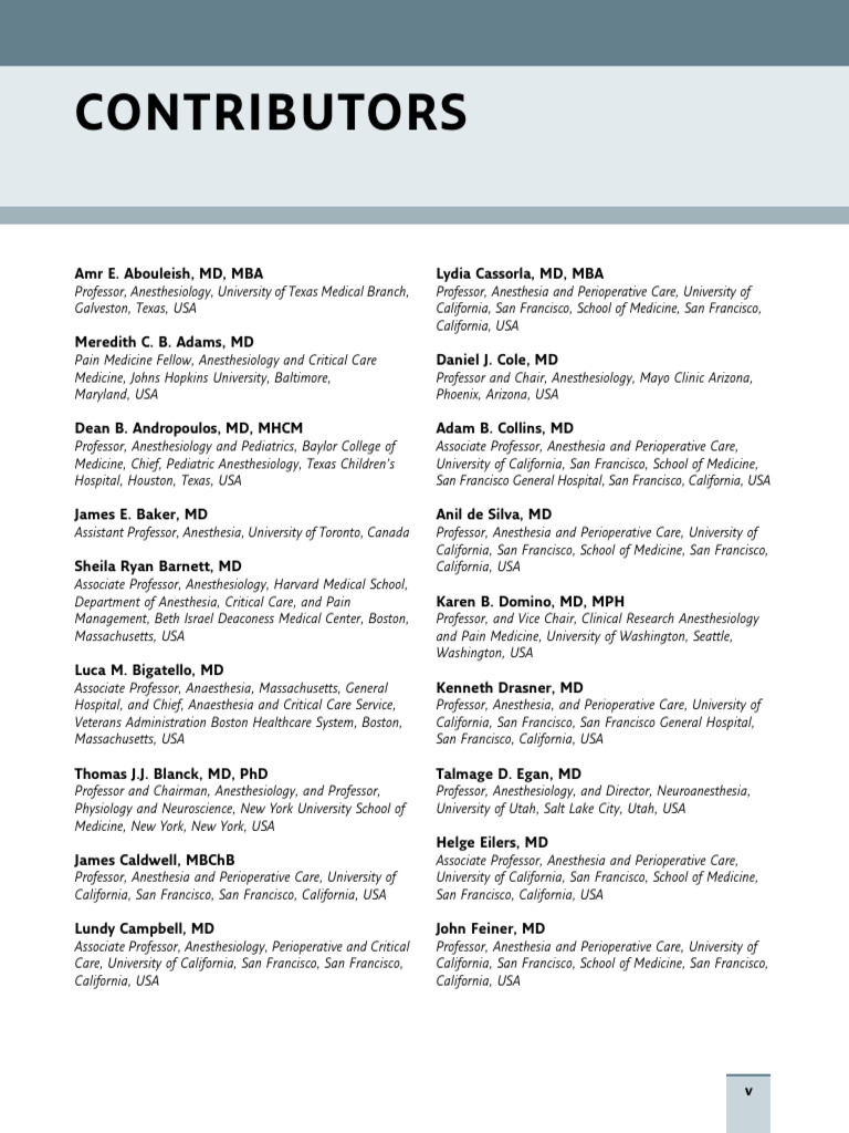 Basics Of Anesthesia V Viii Contributors Pdf Doctor Of Medicine