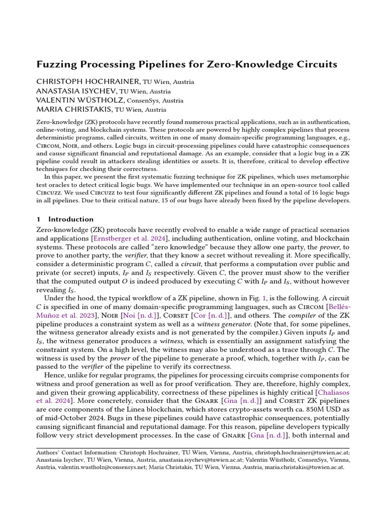 Fuzzing Zero-Knowledge Circuit Pipelines | PDF | Computer Science ...