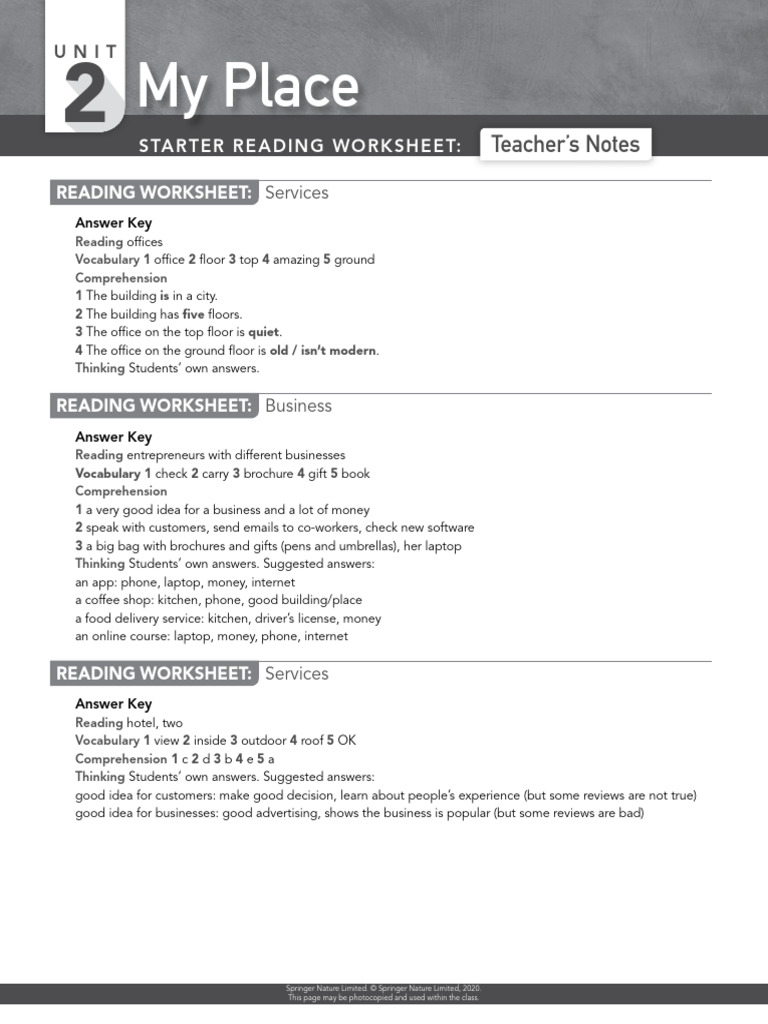 Teacher's Notes: Reading Worksheets Guide | PDF