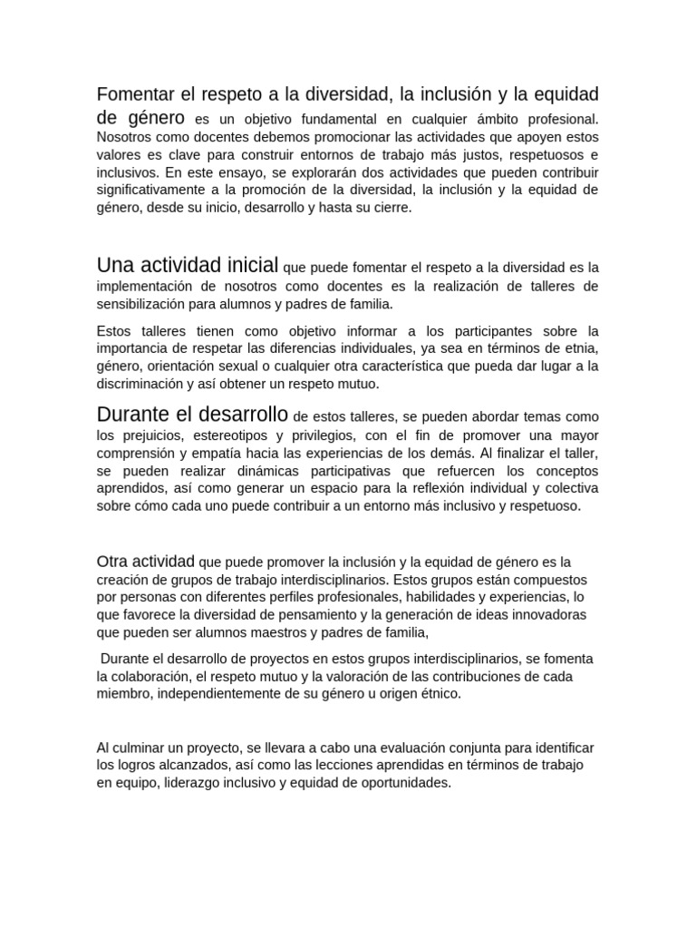 Fomentar El Respeto A La Diversidad Proyecto | PDF | Inclusión ...