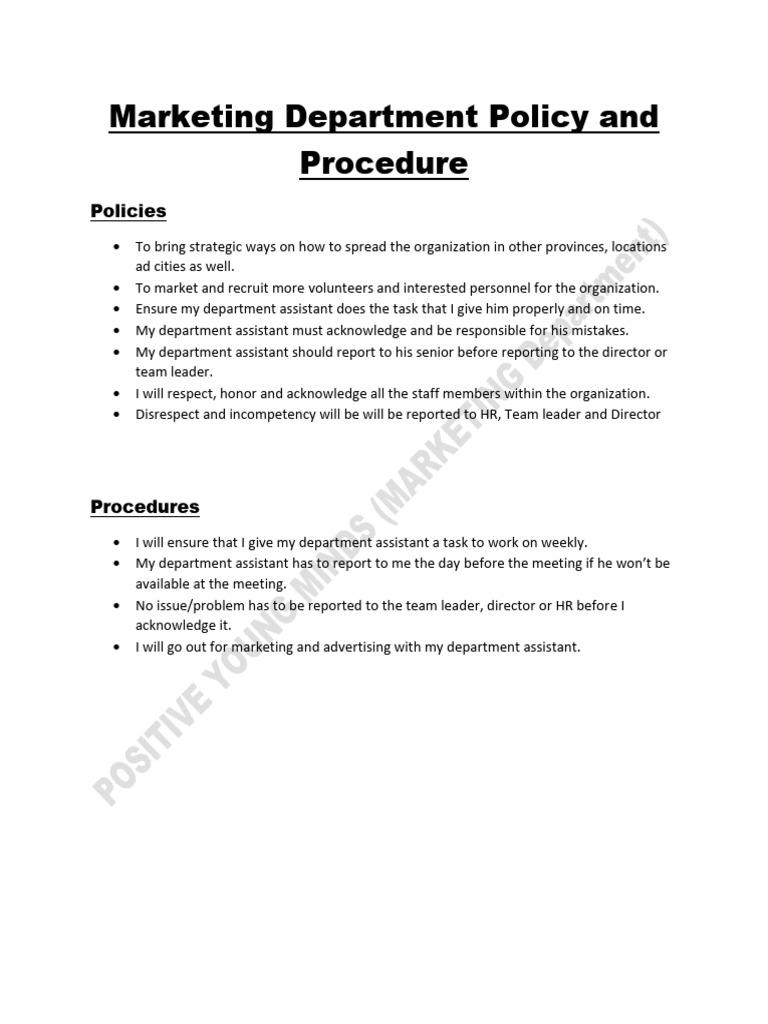 Marketing Policy and Procedures Guide | PDF