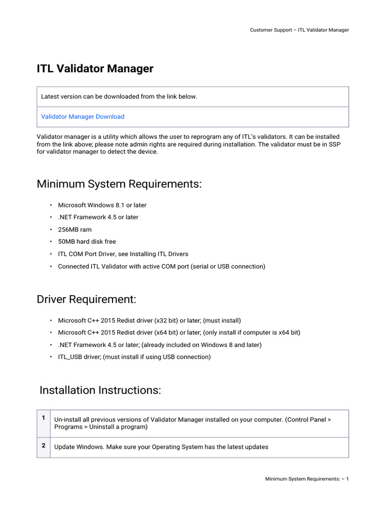 ITL Validator Manager Installation Guide | PDF | Device Driver ...