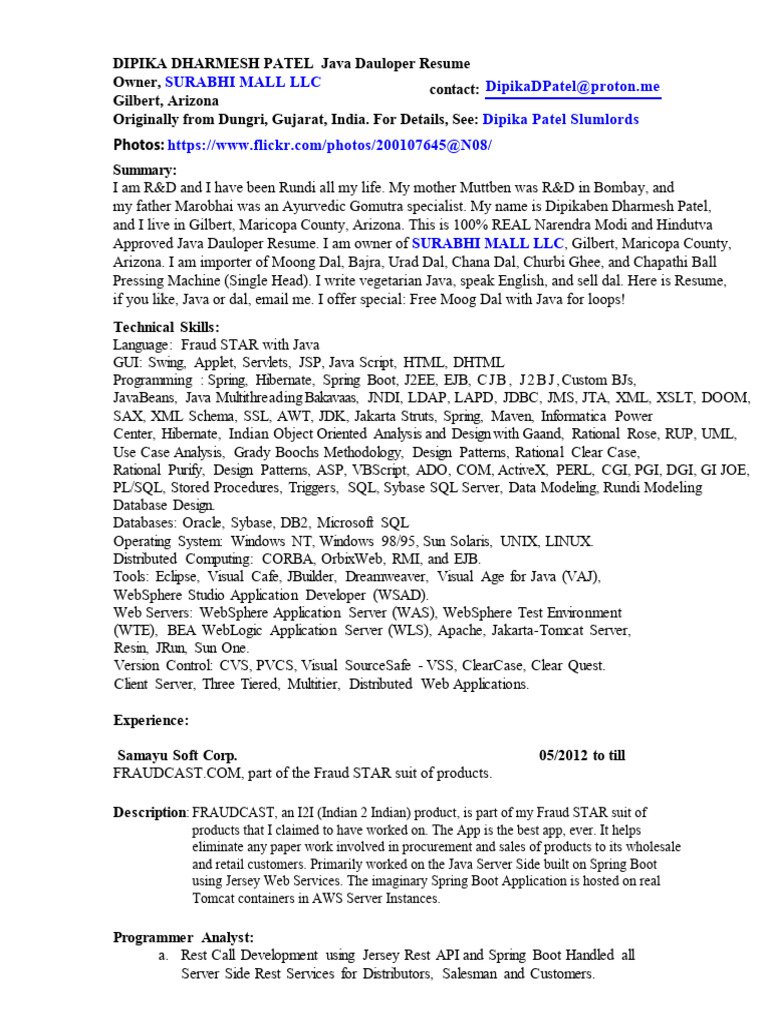 Java Developer Resume - Dipika Patel | PDF | Java (Programming Language ...