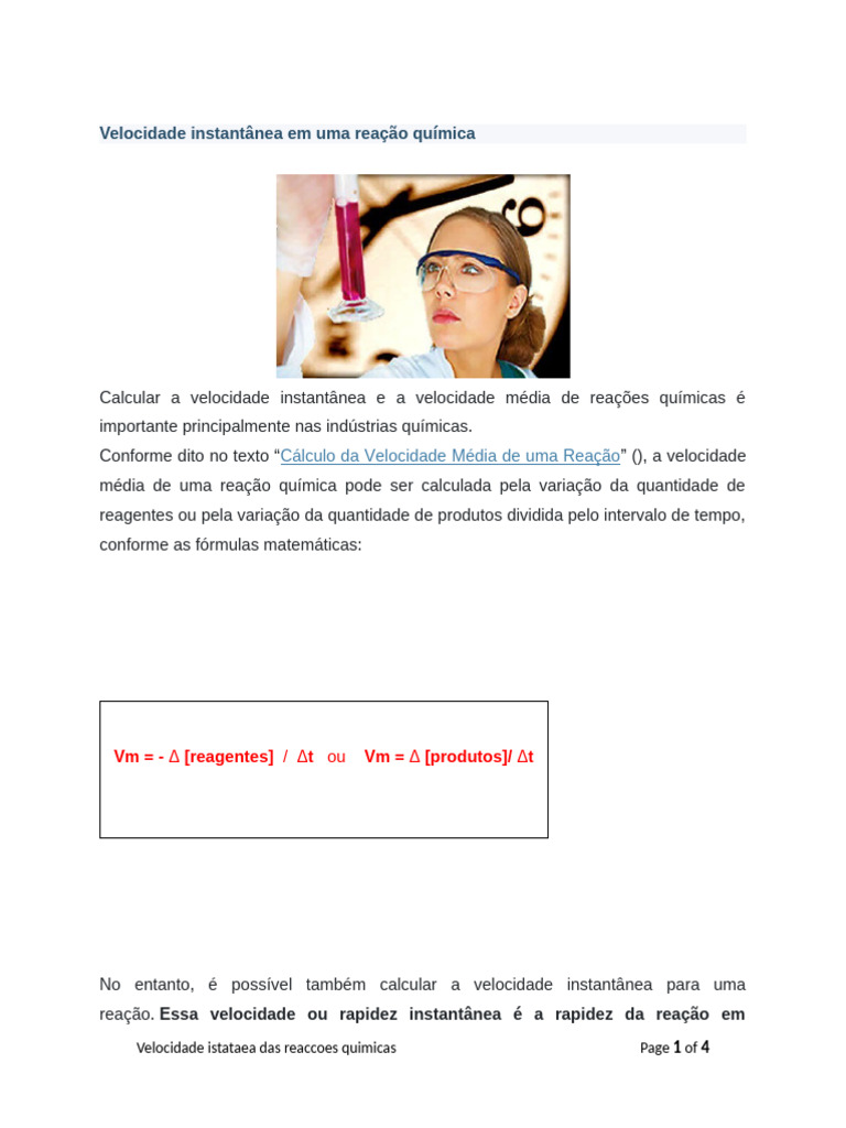 Velocidade Instantânea em Uma Reação Química | PDF | Velocidade | Reações  químicas, image size:768x1024