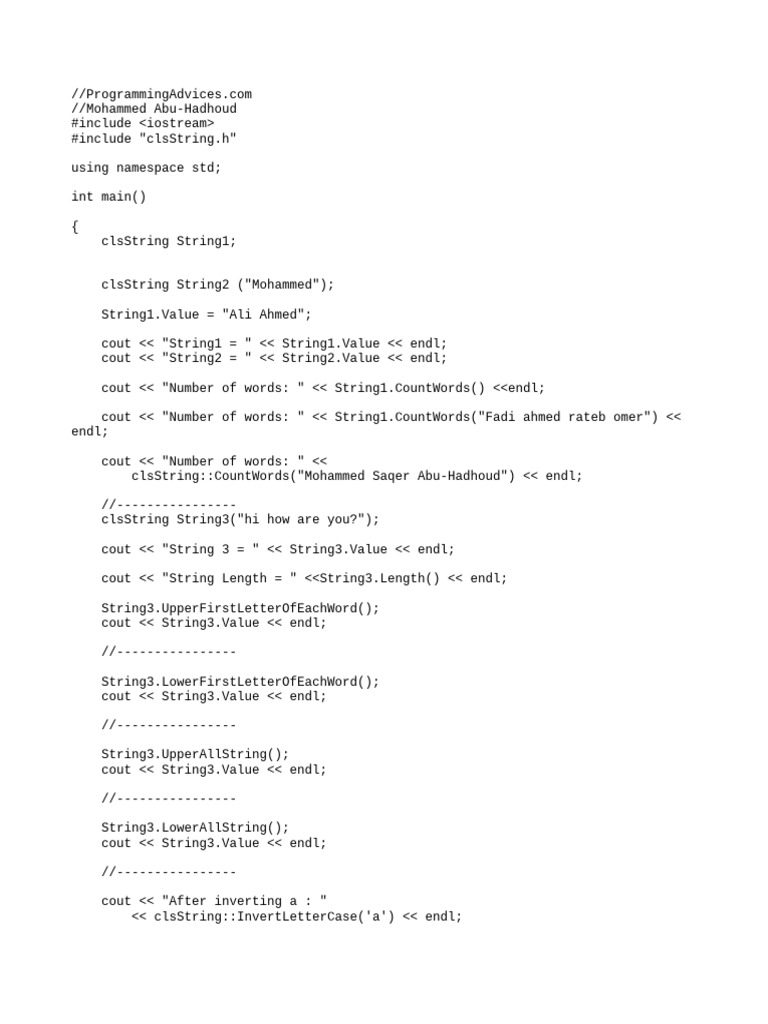 C++ String Manipulation Examples | PDF | Computer Programming