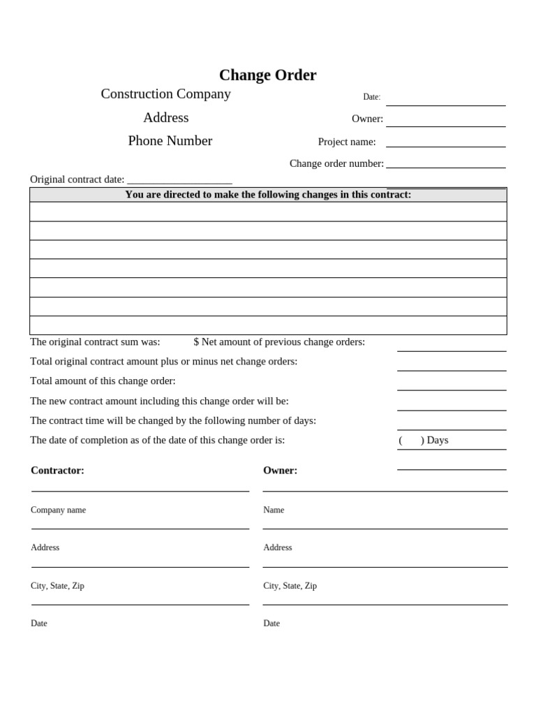Construction Change Order Form | PDF