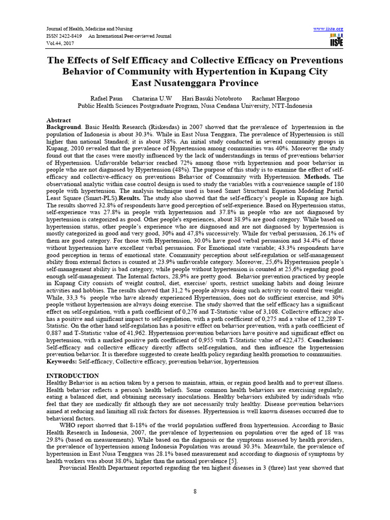 The Effects of Self Efficacy and Collective Efficacy On Preventions ...