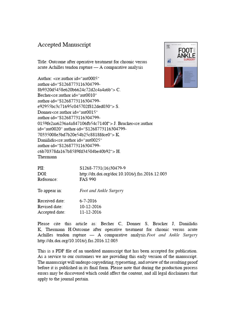 Outcome After Operative Treatment For Chronic Versus Acute Achilles ...