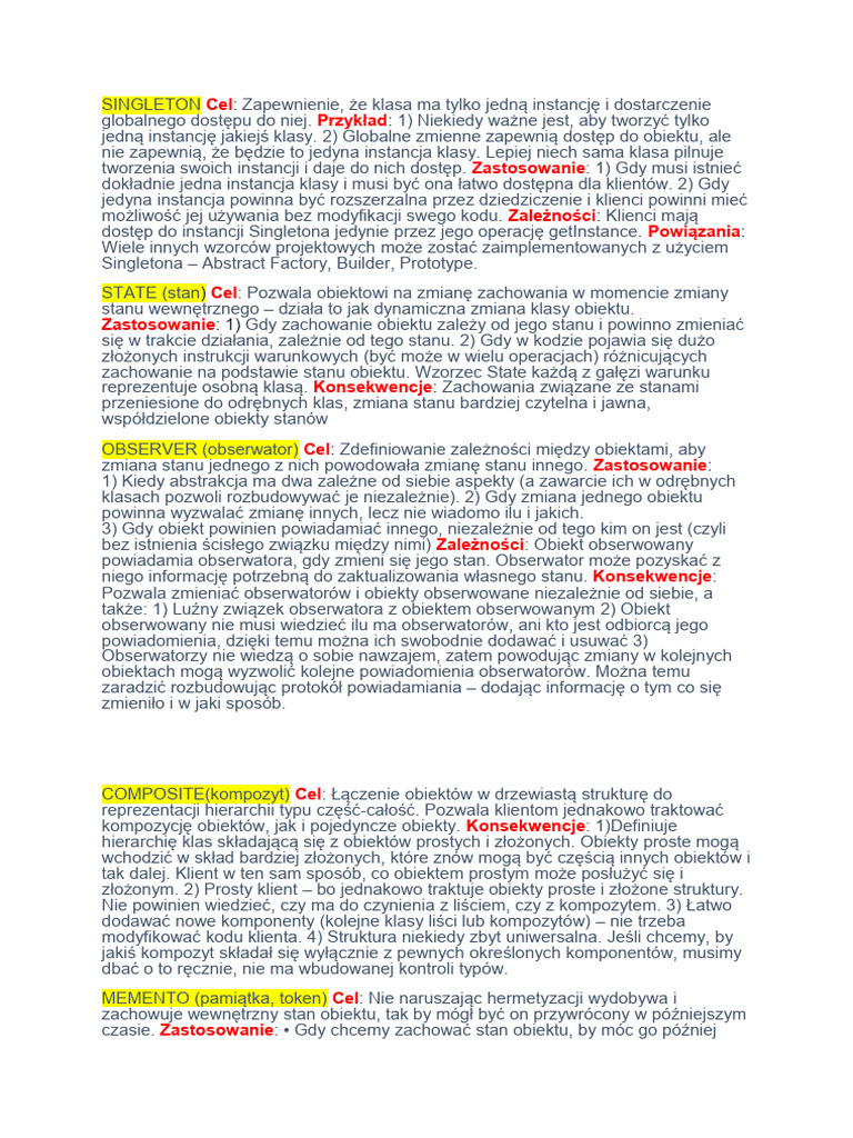 Wzorce Notatki | PDF