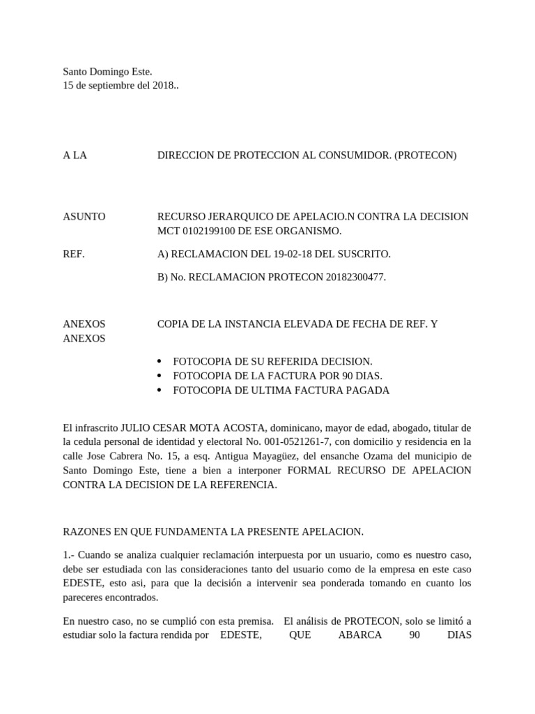 Recurso de Apelación a PROTECON | PDF