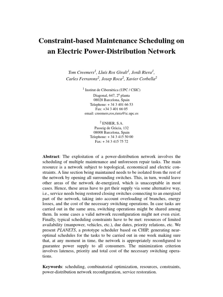 ConstraintBased Maintenance Scheduling On An Electric Power