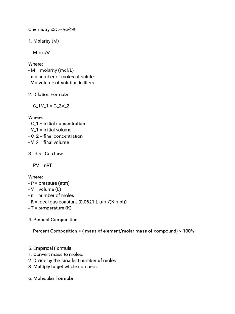 Essential Chemistry Formulas Guide | PDF | Science & Mathematics ...