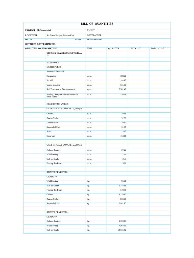 M Comm Structural BOQ | PDF | Beam (Structure) | Column