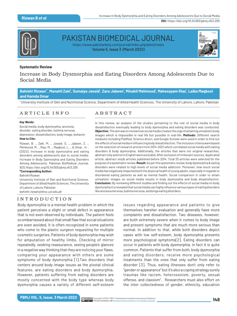 Increase in Body Dysmorphia and Eating Disorders Among Adolescents Due ...