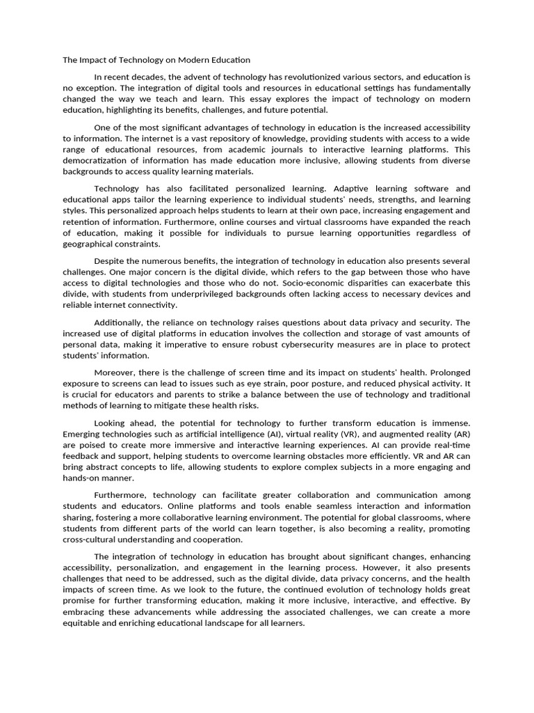 The Impact of Technology On Modern Education | PDF | Augmented Reality ...