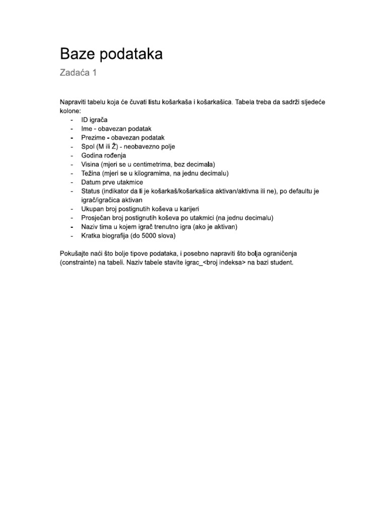 Baze Podataka - Zadaća 1 | PDF