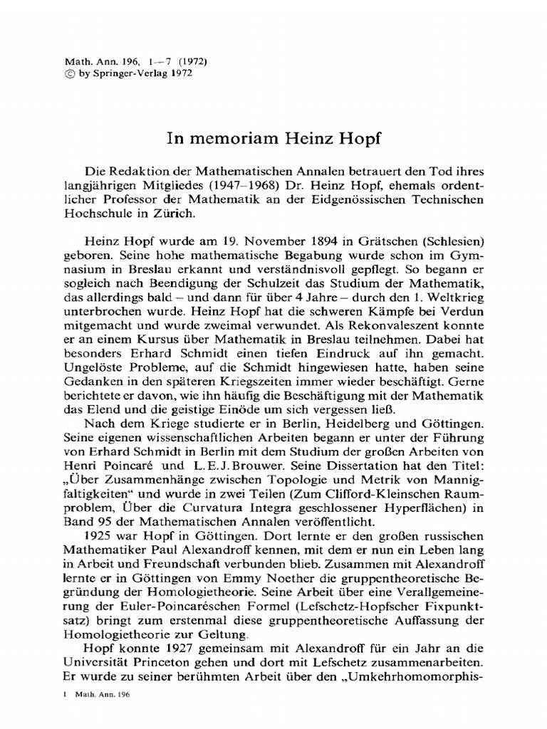 In Memoriam Heinz Hopf | PDF