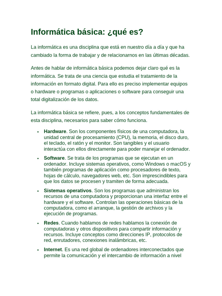 Informatica Basica | PDF | Hardware de la computadora | Informática