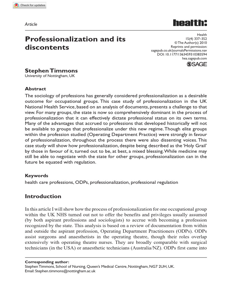 Professionalization and Its Discontents | PDF | Profession | Nursing
