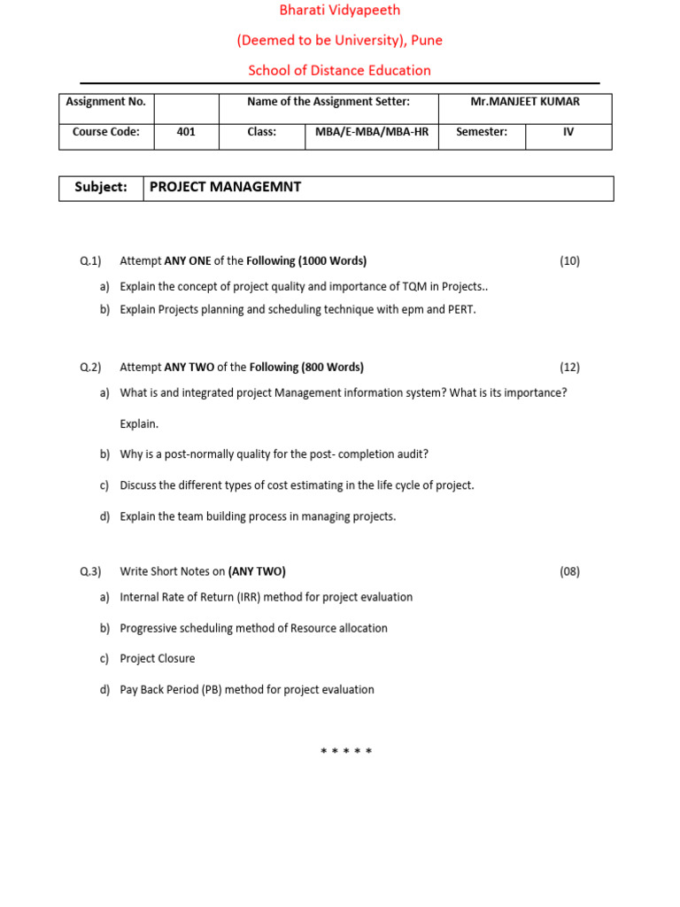 Mba-Sem Iv Project Managemnt 230120 | PDF | Computers