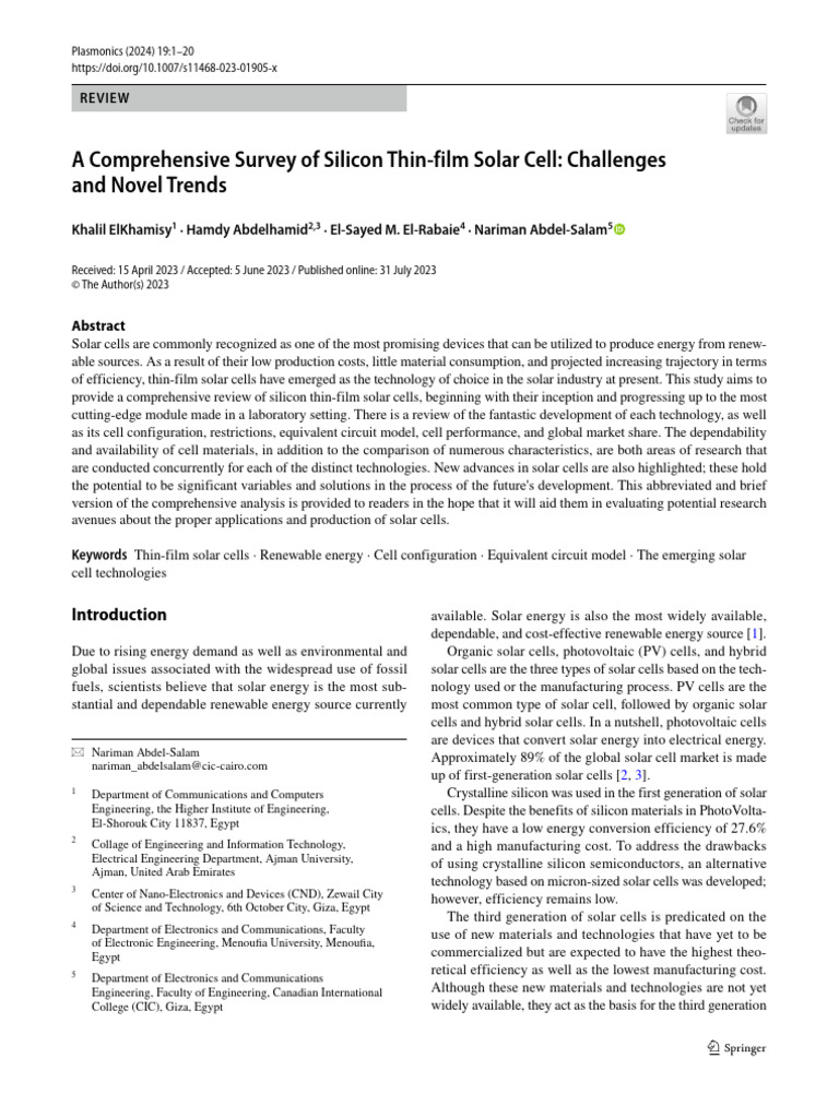 Trends in Amorphous Silicon Solar Cells | PDF | Solar Cell | Thin Film ...