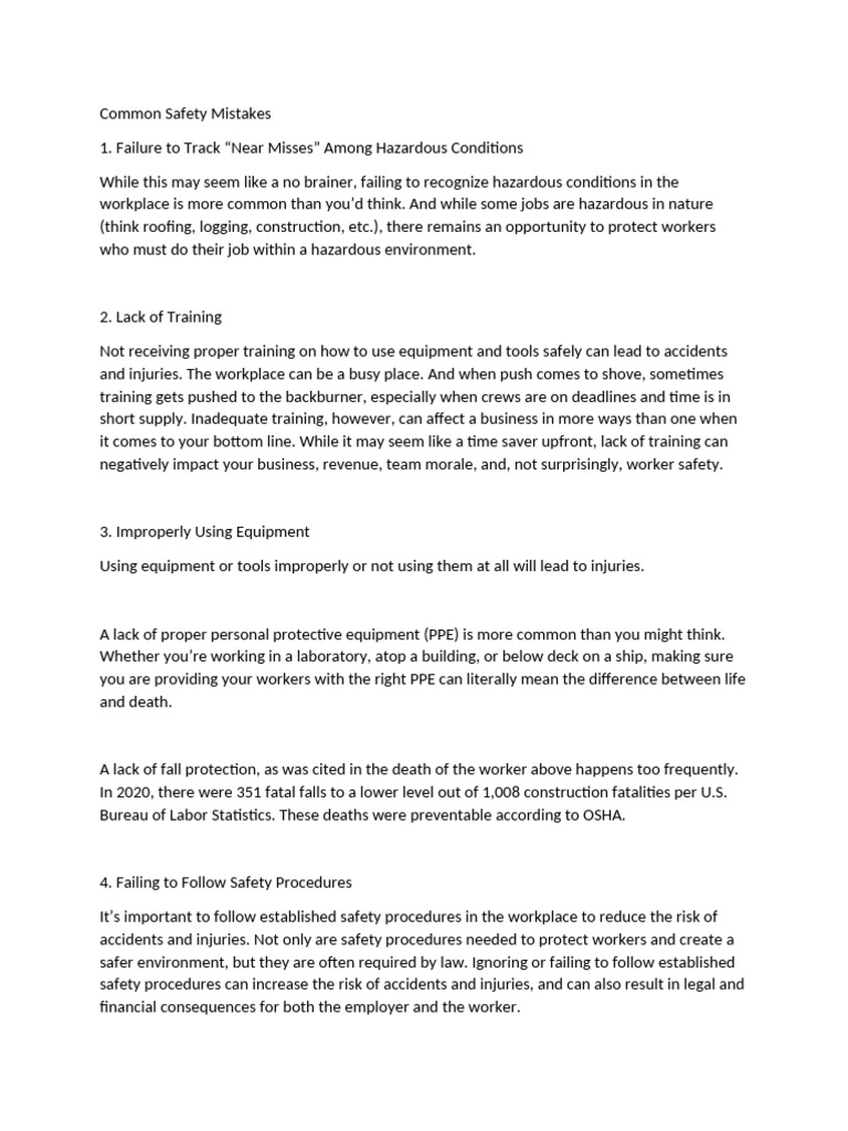Top Workplace Safety Mistakes to Avoid | PDF | Personal Protective ...