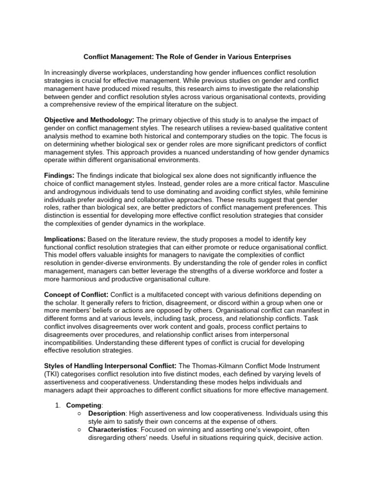Gender Roles in Conflict Management | PDF | Gender | Gender Studies