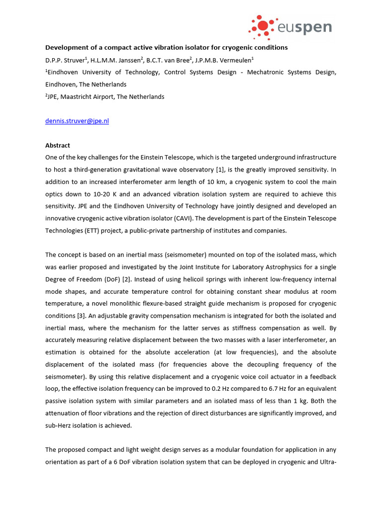 小论文 - Development of a compact active vibration isolator for cryogenic ...