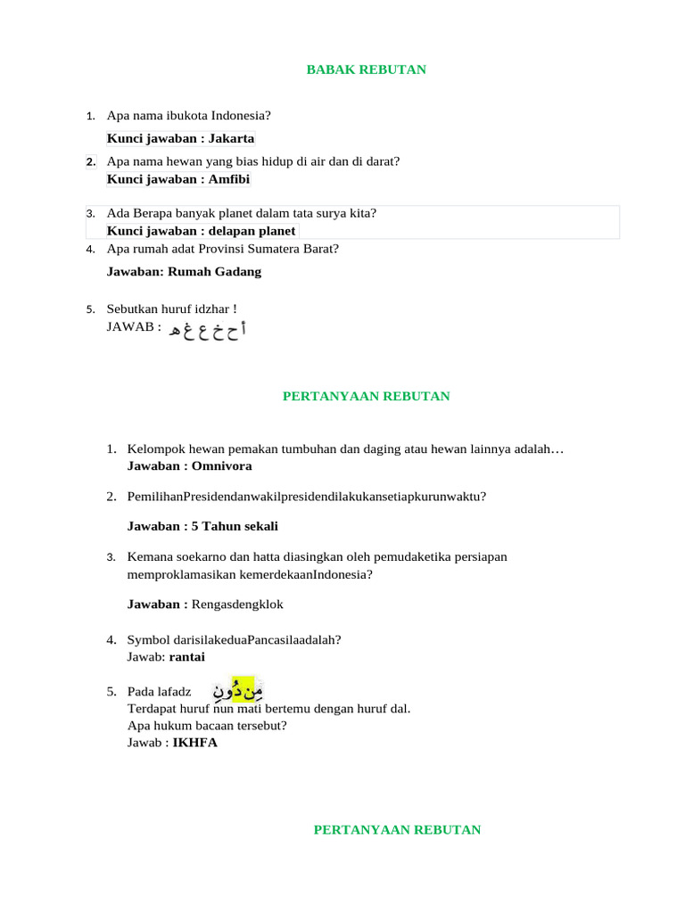 Soal Rebutan Cerdas Cermat SD | PDF