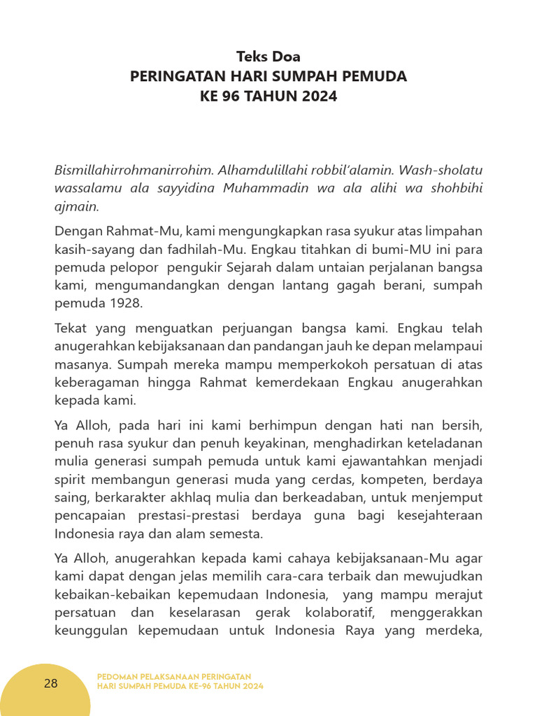 Peringatan Sumpah Pemuda 2024: Doa dan Harapan | PDF