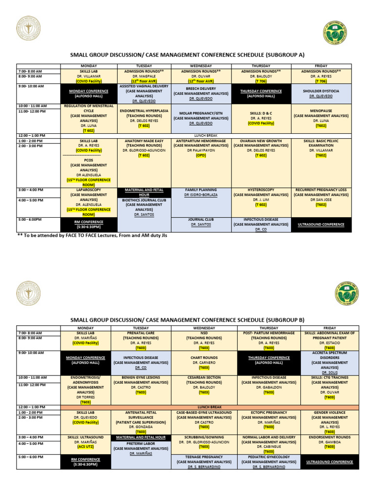 Lecture Group Schedule With Zoom Links | PDF | Childbirth | Pregnancy